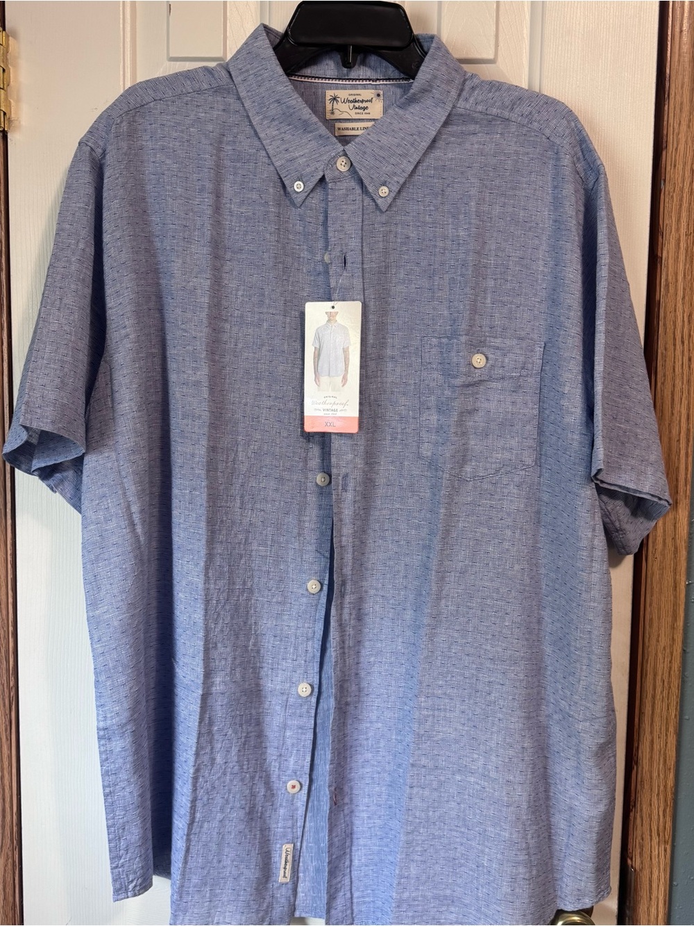 Van Heusen Short Sleeve Button-Down Shirt in Light Blue